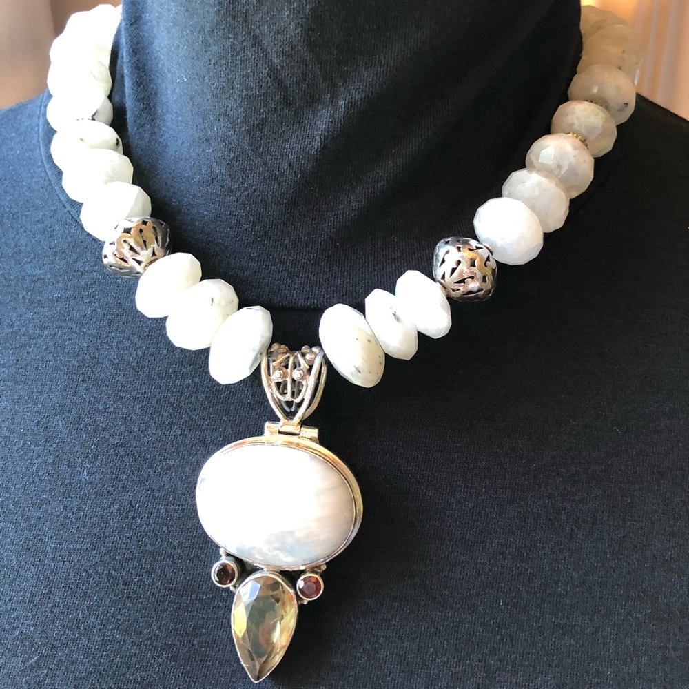 Sterling silver moonstone and smoky quartz choker